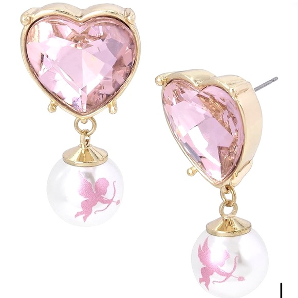 Betsey Johnson Jewelry - Betsey Johnson Heart Pearl Drop Earrings NWT